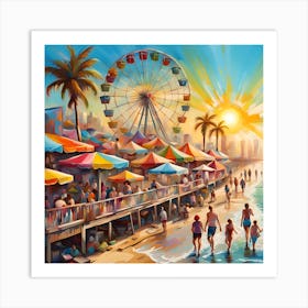 Beachgoers En Route To The Ferris Wheel  Art Print