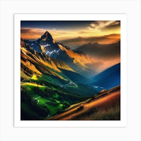 Sunset Over The Alps Art Print