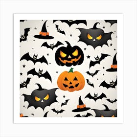 Halloween Pumpkins And Bats Art Print