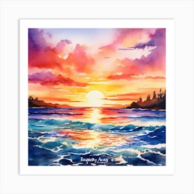 Watercolor Sunset Painting Art Print