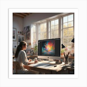 Portrait Of A Woman Working At Her Desk Art Print