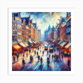 Amsterdam S Bustling Streets Alive With Colorful Impressionistic Strokes, Style Impressionist 3 Art Print