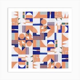 Mid Century Grid Pattern Square Art Print
