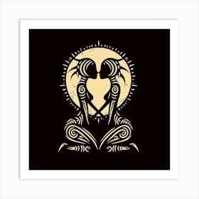 Tribal African Art Silhouette of a couple of lovers 3 Art Print