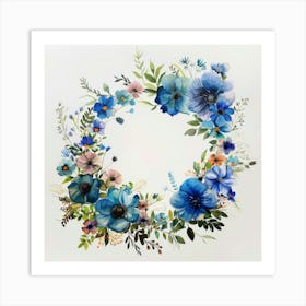 Blue Anemone Wreath Art Print