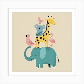 Giraffes And Flamingos 1 Art Print