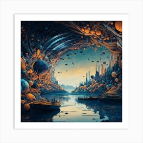 Moon Space City Art Print