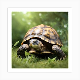 Tortoise walking In The Grass Art Print