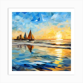 Sailboats At Sunset 12 Art Print