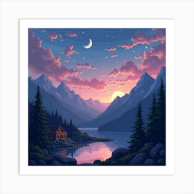 Enchanting Twilight Sky Over A Tranquil Mountain Retreat 1 Art Print