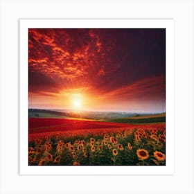 Sunflowers At Sunset 1 Art Print