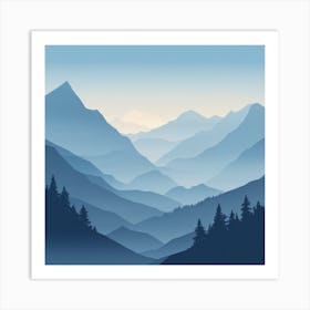 Misty mountains background in blue tone 57 Art Print