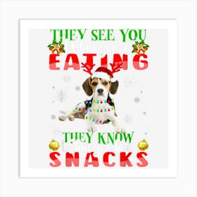 They See You Eating Christmas Reindeer Santa Beagle Art Print