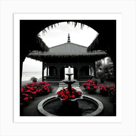 Gazebo With Red Flowers Art Print