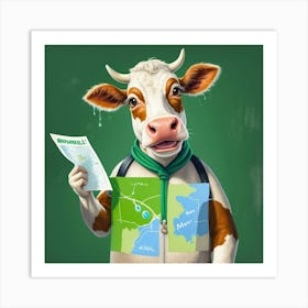 Cow With Map Art Print