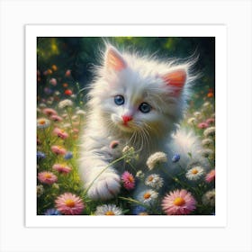 White Kitten In The Meadow 1 Art Print