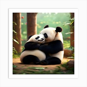 Panda Bears Hugging Art Print