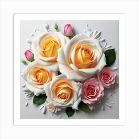 Spring flowers on a bright white wall, Art Print