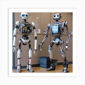 Two Robots Standing Next To Each Other Art Print