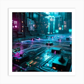 Cyber Interface With Intricate Neural Connections Symbolizing Ai And Human Cognitive Interaction Ne (5) Art Print