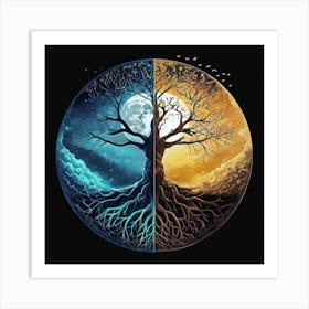 Cosmic Balance Of Day and Night Art Print