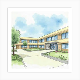 Watercolor Scene Of A Medical Facility With An Emphasis On Calming, Patient Centered Design 1 Art Print