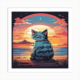 Cat At Sunset Art Print