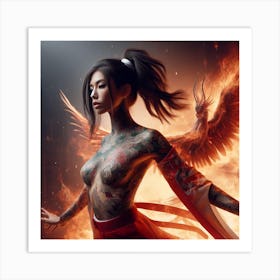 Asian Girl In Fire Art Print