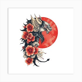 Dragon With Flowers Art Print