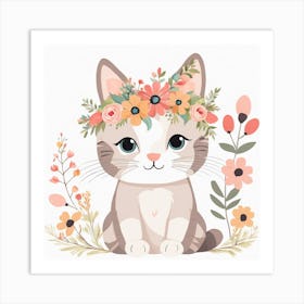 Floral Baby Cat Nursery Illustration (27) Art Print