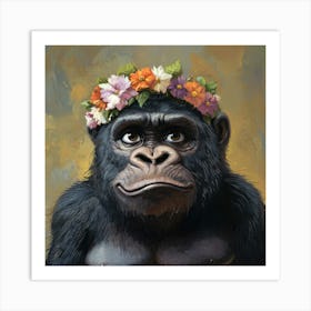 Gorilla With Flower Crown Art Print