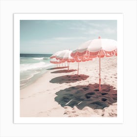 Pink Umbrellas On The Beach Art Print