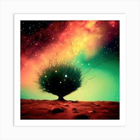 Tree Against The Night Sky, Celestial, Rich-Vibrant Colors Art Print