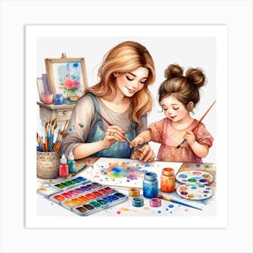 Mother And Daughter Painting Art Print