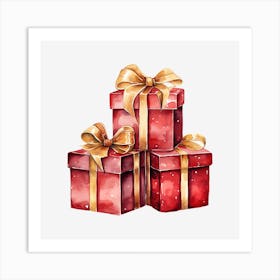 Watercolor Christmas Gift Boxes 4 Art Print