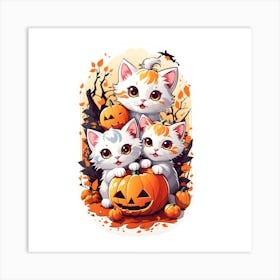 Three Kittens With Pumpkins Art Print