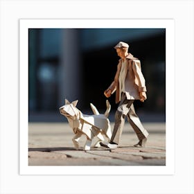 Origami Urban Man Walking Dog Art Print