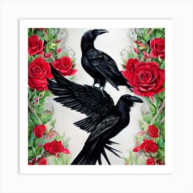 Ravens And Roses Art Print