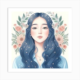 Asian Girl With Blue Hair Art Print