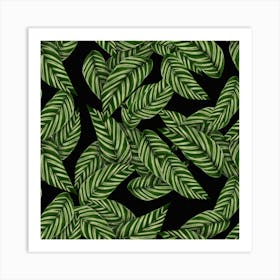 Leaves Black Background Pattern 1 Art Print