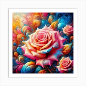 Roses And Swirls Art Print