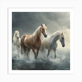 Horses Running In The Water Art Print