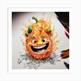 Flaming Pumpkin Art Print