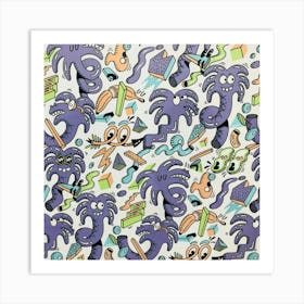 Purple Orange Green Blue Cartoon Art Print