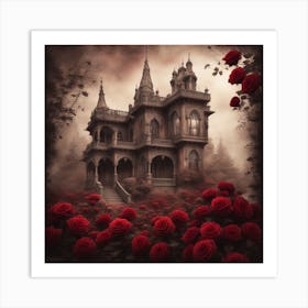 Victorian house with rose garden Art Print