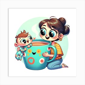 Cartoon Mom And Baby Art Print