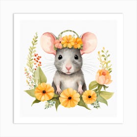 Floral Baby Rat Nursery Illustration (6) Art Print