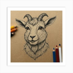 Goat Head Drawing Art Print