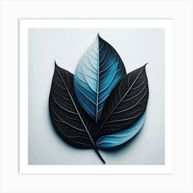 Black And Blue Leaf Art Print