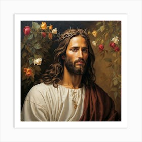 Jesus With Roses Art Print